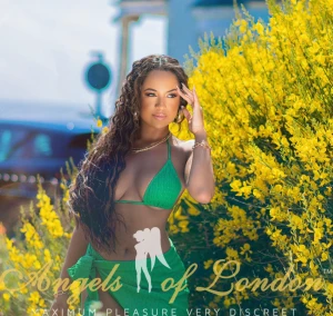 London escort Afrodite with yellow flowers