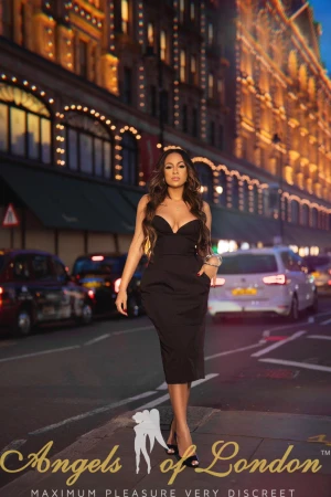 London escort Afrodite in black dress
